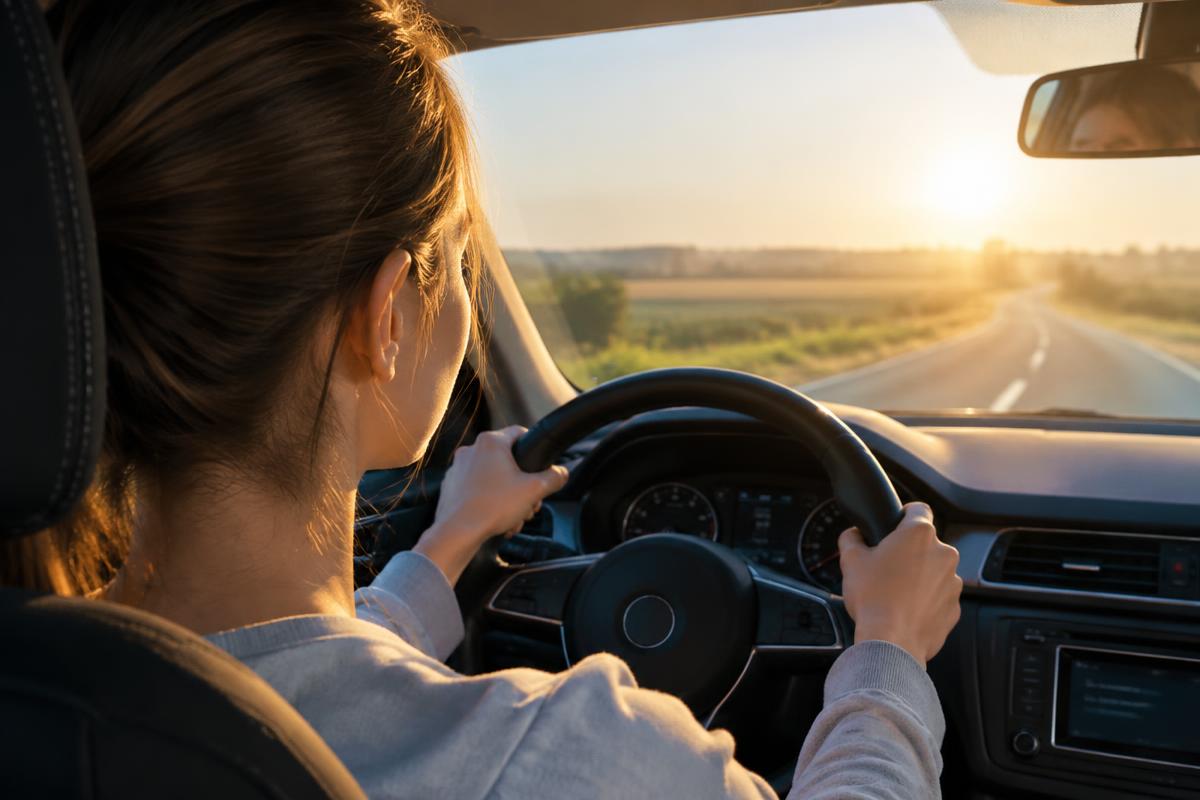 Learner driver behind the wheel